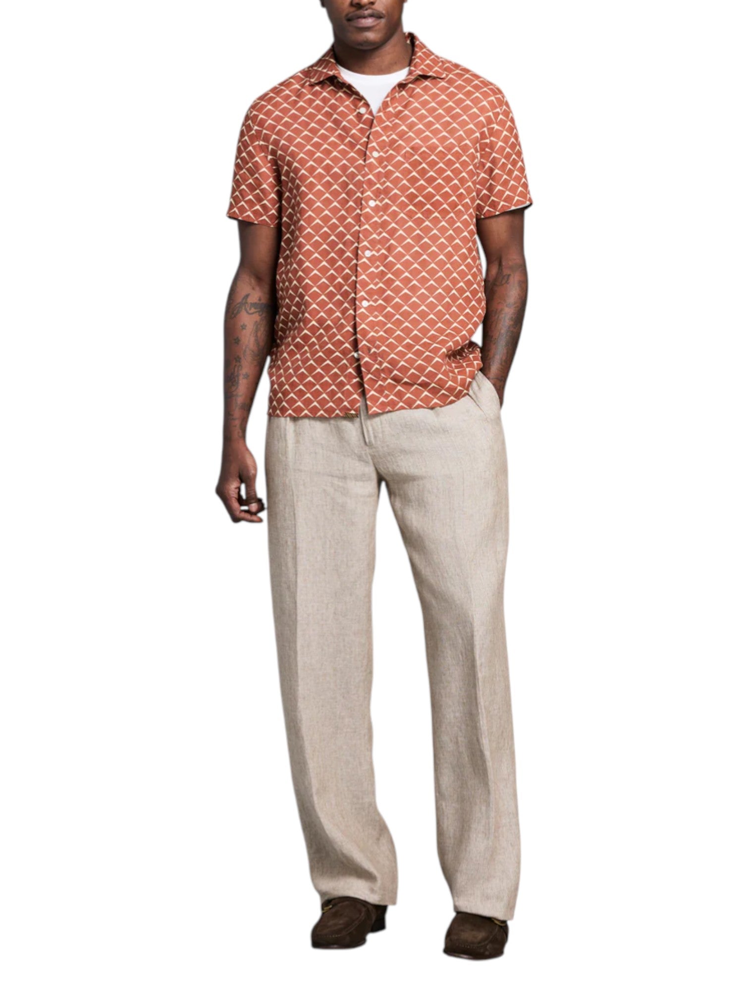 SS PAGODA TILE LINEN TREME SHIRT - L.E. & Chalk