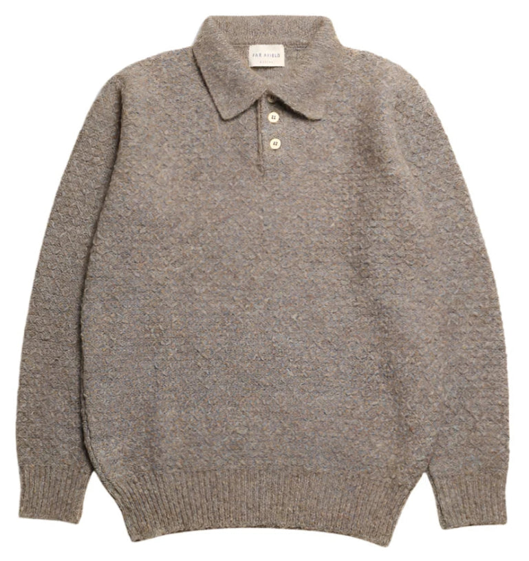 KIER KNITTED DIAMOND CABLE POLO - L.E. & Chalk