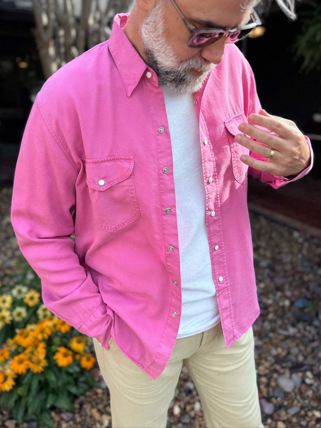 TENCEL GABARDINE PEARL SNAP SHIRT