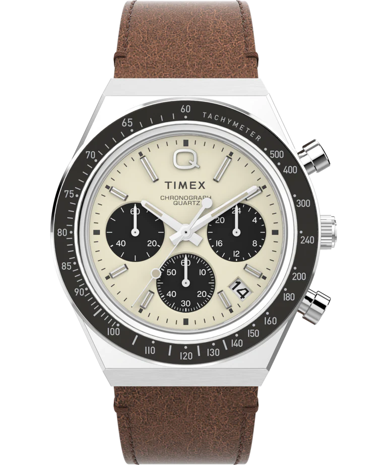 Q Timex Chronograph 40mm Leather Strap Watch